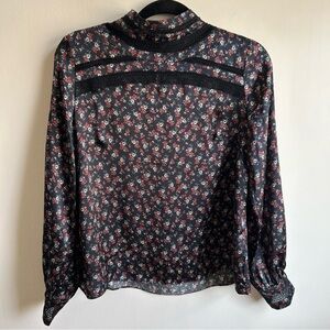 INTERMIX Black Blouse with Red and White Floral Print